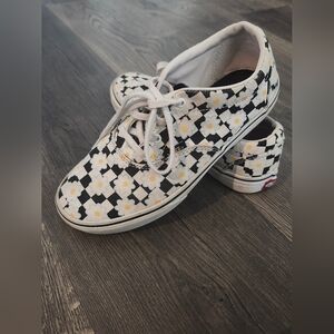 Vans Black and White Floral Sneakers